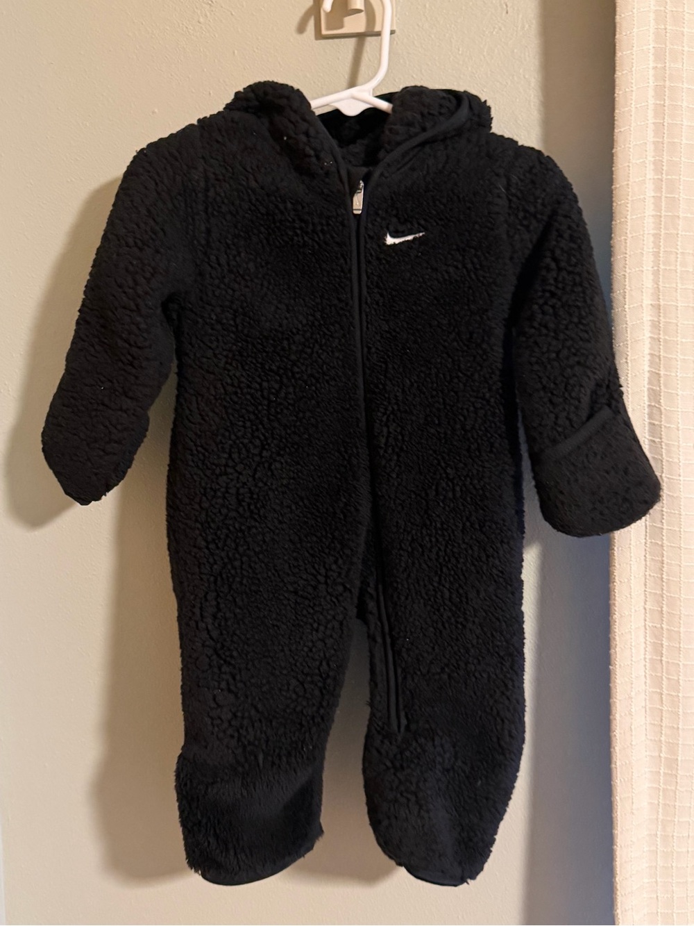 Nike Black Sherpa Hooded Baby One-Piece Footie